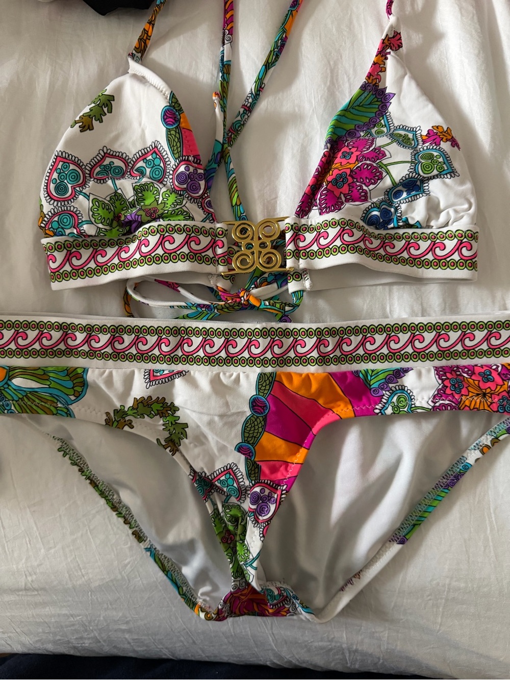 Trina Turk White Bikini with Multicolor Paisley Print